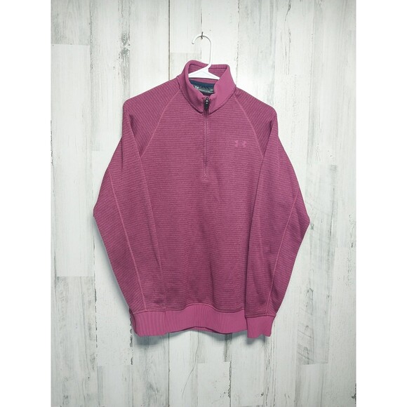 Under Armour 1/4 Zip Pullover Sweatshirt Mens Medium Burgundy Loose Coldgear - Picture 1 of 6